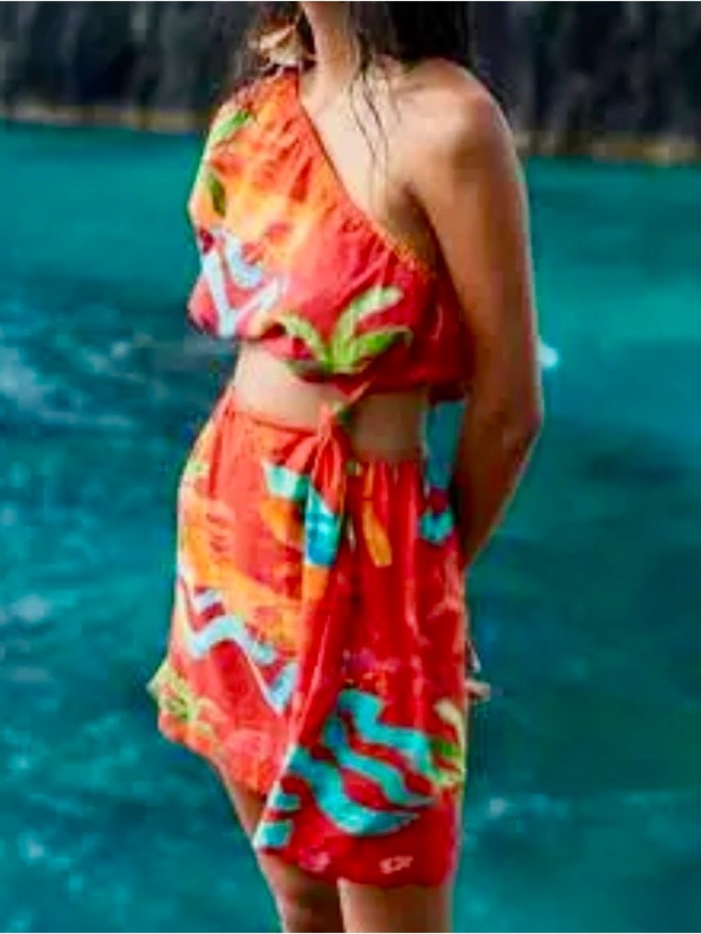 FARM Rio Tropical Print Mini Dress large one shoulder dress beach resort pool - Picture 2 of 2